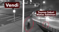 Valvontakamerakuvien kollaasi, jossa Tuomas Salminen seuraa Vendiä Valkeakoskella