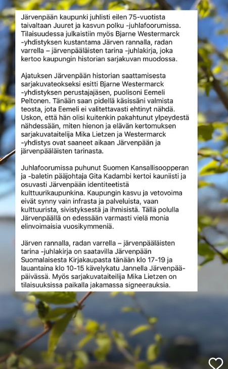 Eemeli Peltonen puoliso Sofia Nevalainen jakoi tarinan Instagram-tilillään.